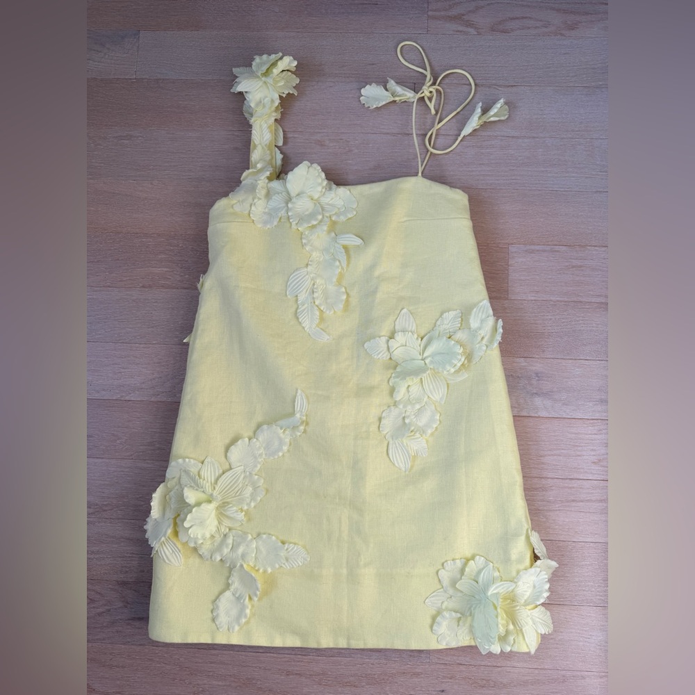 Zimmermann Yellow Floral Mini Appliqué Dress Size 0 - Picture 2 of 4